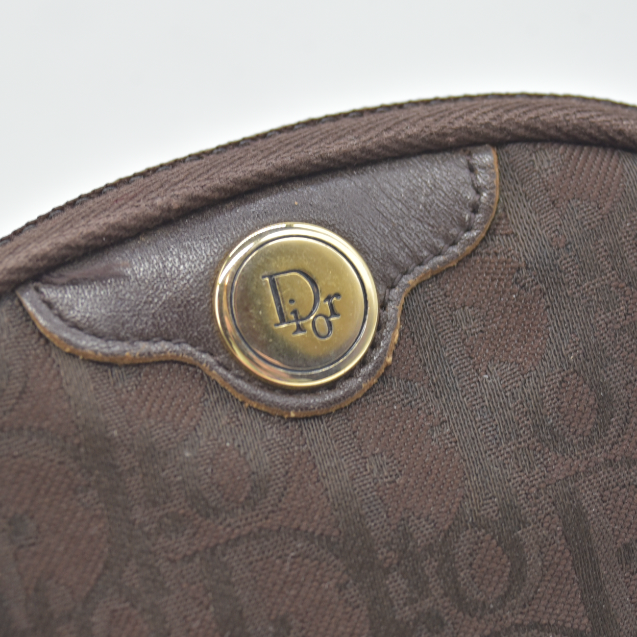 $550 CHRISTIAN DIOR Oblique Trotter Canvas Round Coin Purse Brown