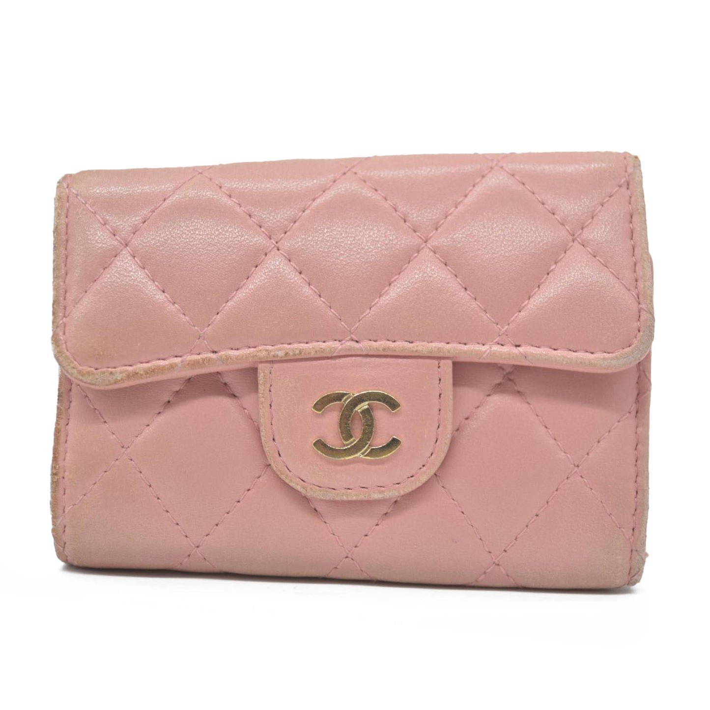 CHANEL $710 Quilted Matelasse CC Logo Lambskin 6 Ring Key Case Pink/7BH0171