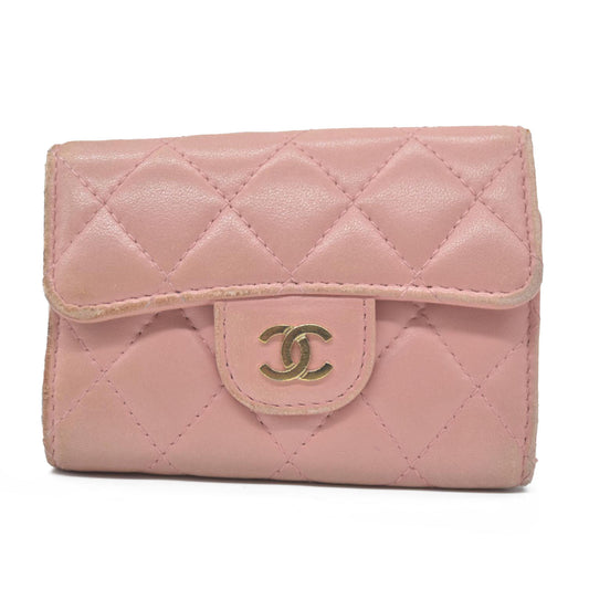CHANEL $710 Quilted Matelasse CC Logo Lambskin 6 Ring Key Case Pink/7BH0171