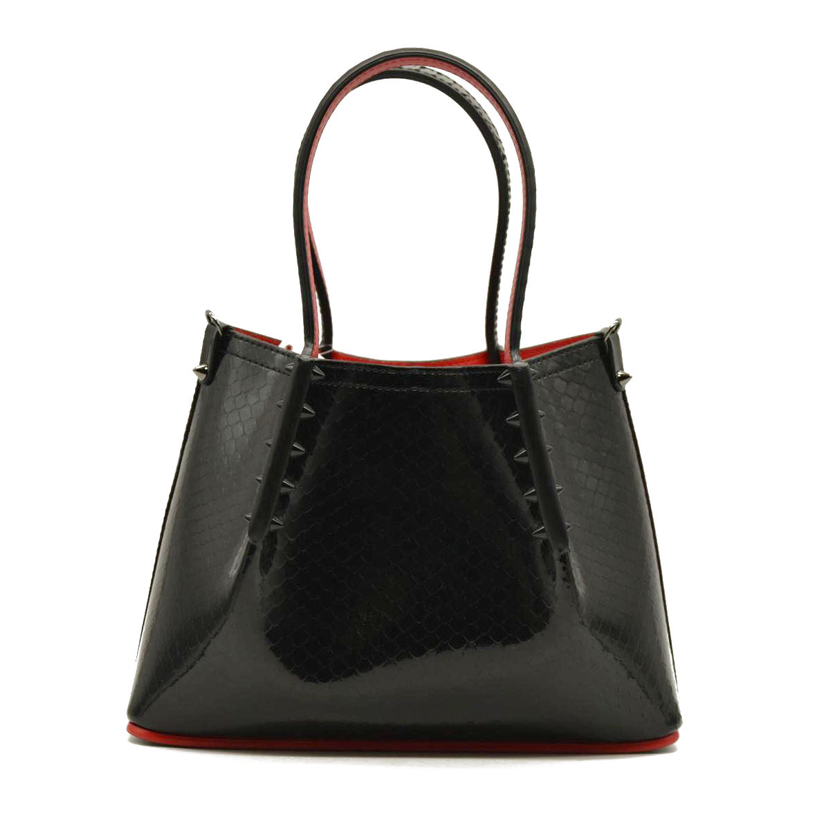 CHRISTIAN LOUBOUTIN  Patent Embossed Spiked Mini Cabarock Shopper Tote Black