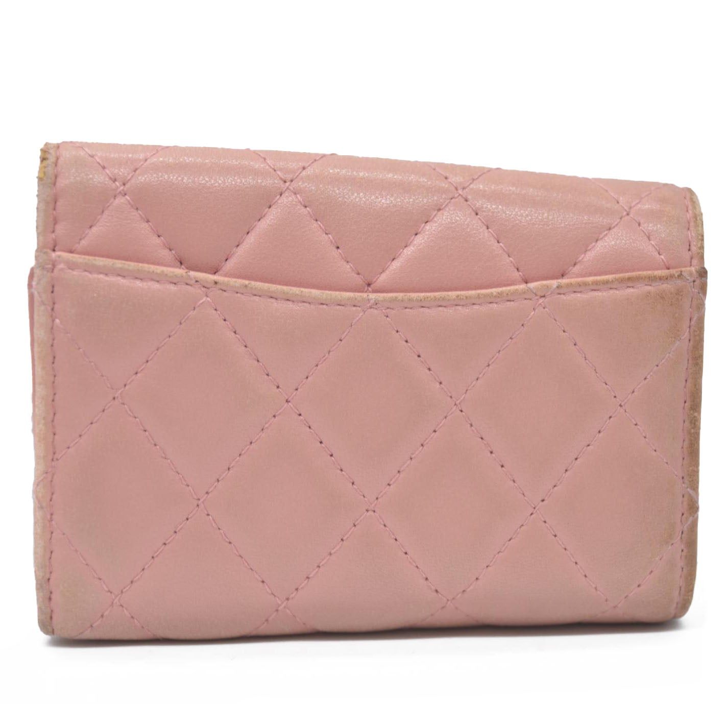 CHANEL $710 Quilted Matelasse CC Logo Lambskin 6 Ring Key Case Pink/7BH0171