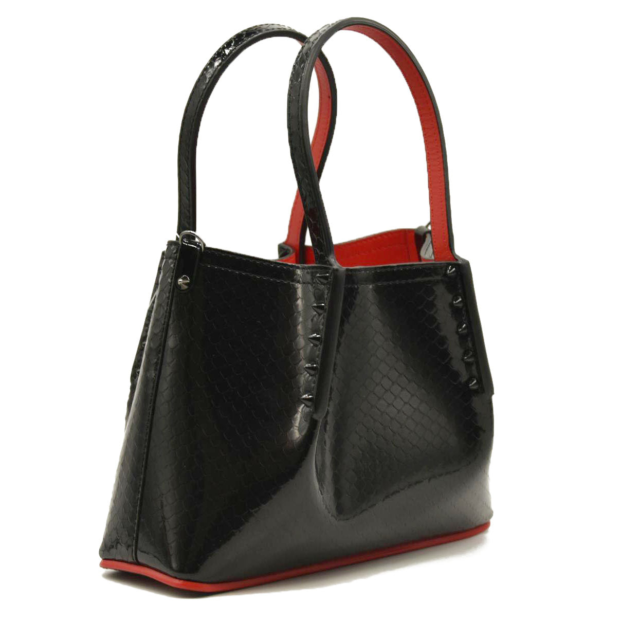 CHRISTIAN LOUBOUTIN  Patent Embossed Spiked Mini Cabarock Shopper Tote Black