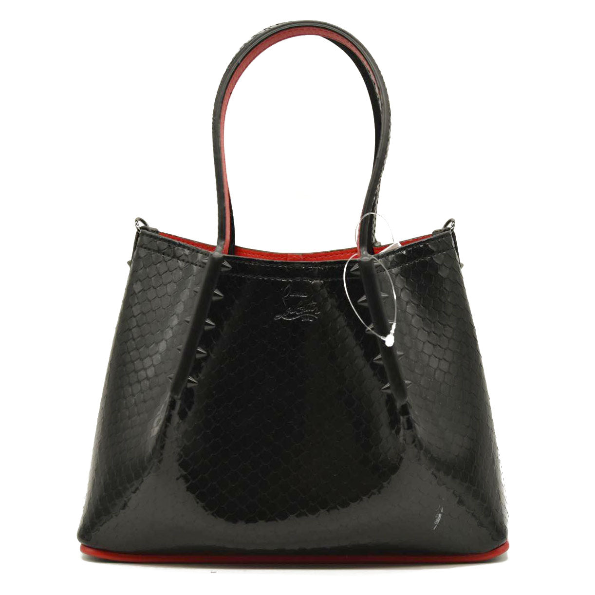 CHRISTIAN LOUBOUTIN  Patent Embossed Spiked Mini Cabarock Shopper Tote Black