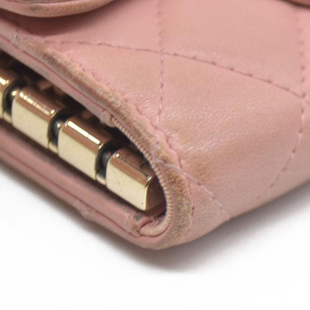 CHANEL $710 Quilted Matelasse CC Logo Lambskin 6 Ring Key Case Pink/7BH0171