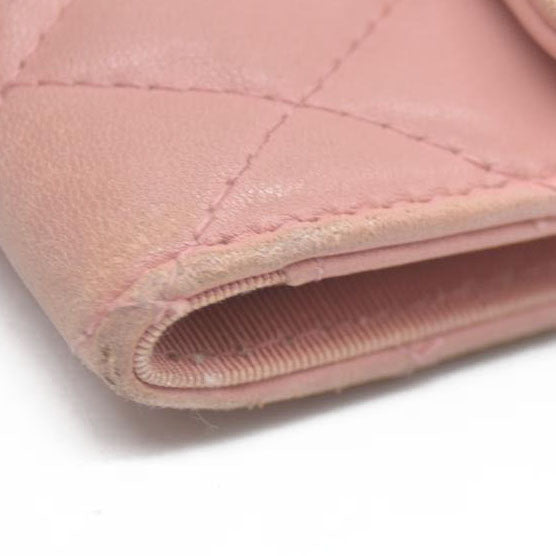 CHANEL $710 Quilted Matelasse CC Logo Lambskin 6 Ring Key Case Pink/7BH0171