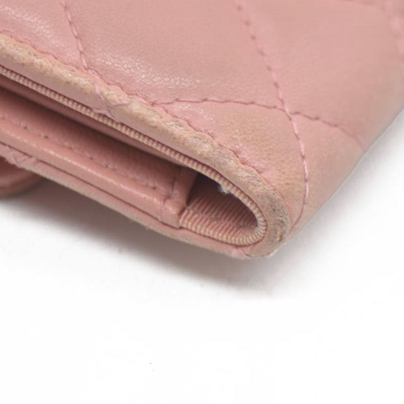 CHANEL $710 Quilted Matelasse CC Logo Lambskin 6 Ring Key Case Pink/7BH0171
