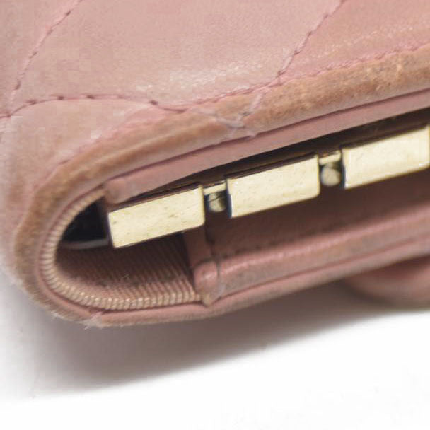 CHANEL $710 Quilted Matelasse CC Logo Lambskin 6 Ring Key Case Pink/7BH0171
