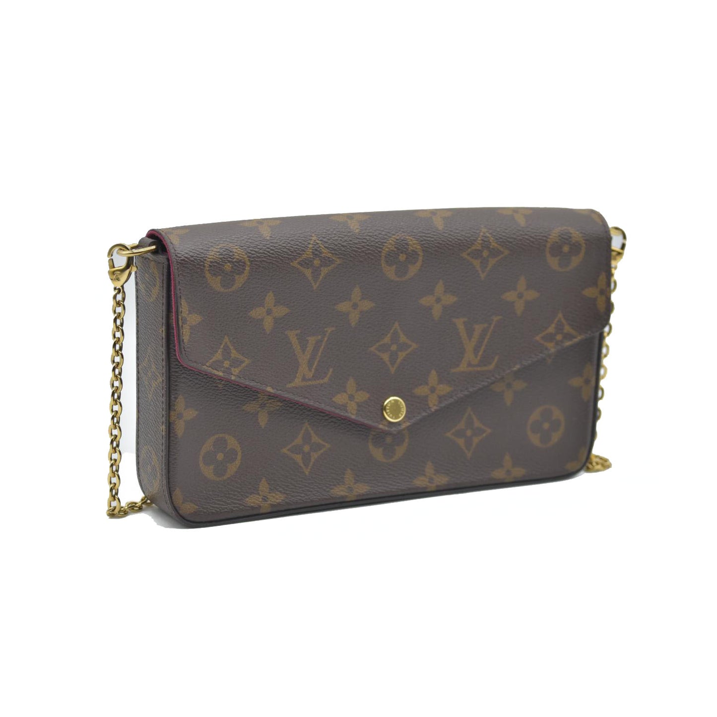 $1580 Louis Vuitton Monogram Pochette Felicie Chain Wallet Fuchsia FH4200