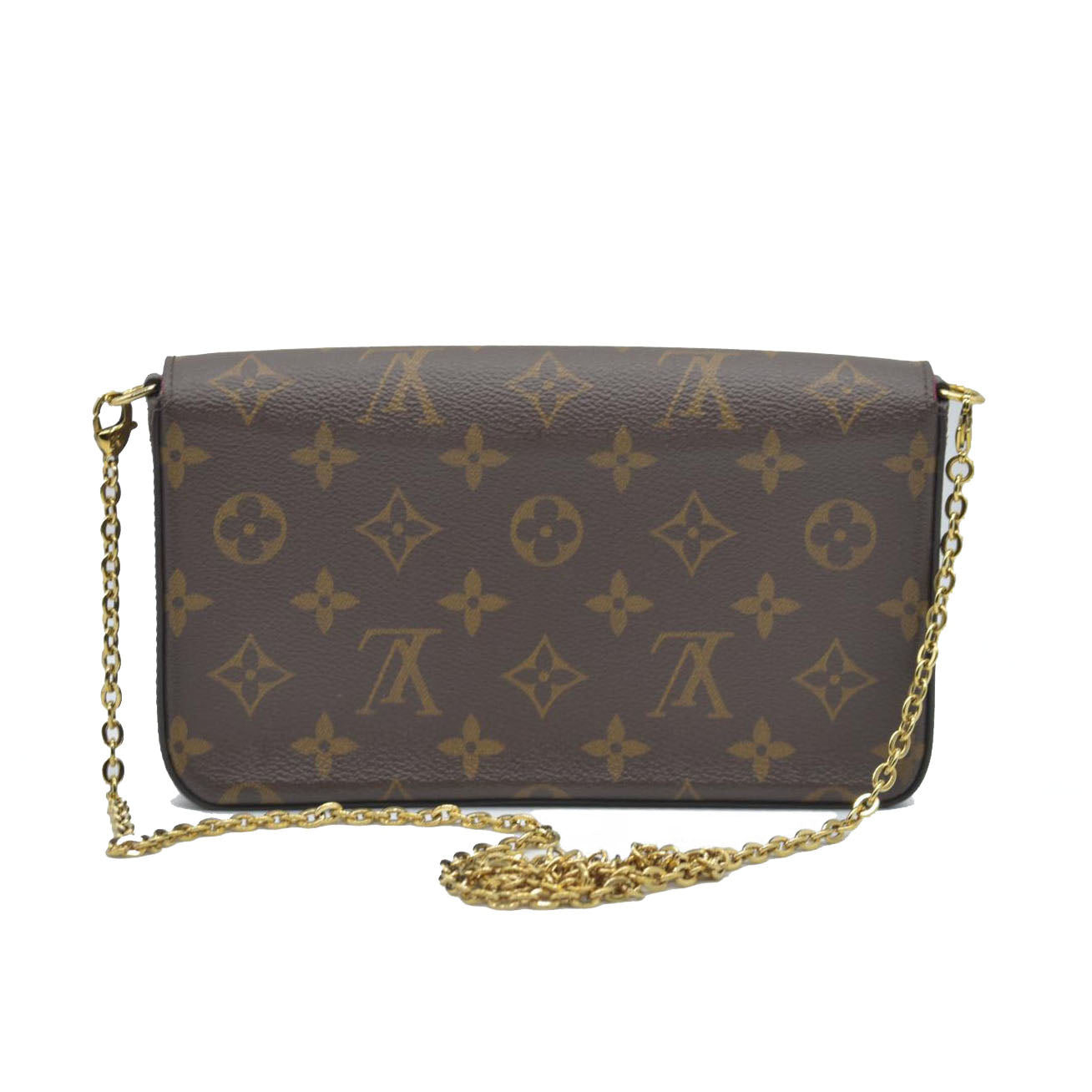 $1580 Louis Vuitton Monogram Pochette Felicie Chain Wallet Fuchsia FH4200
