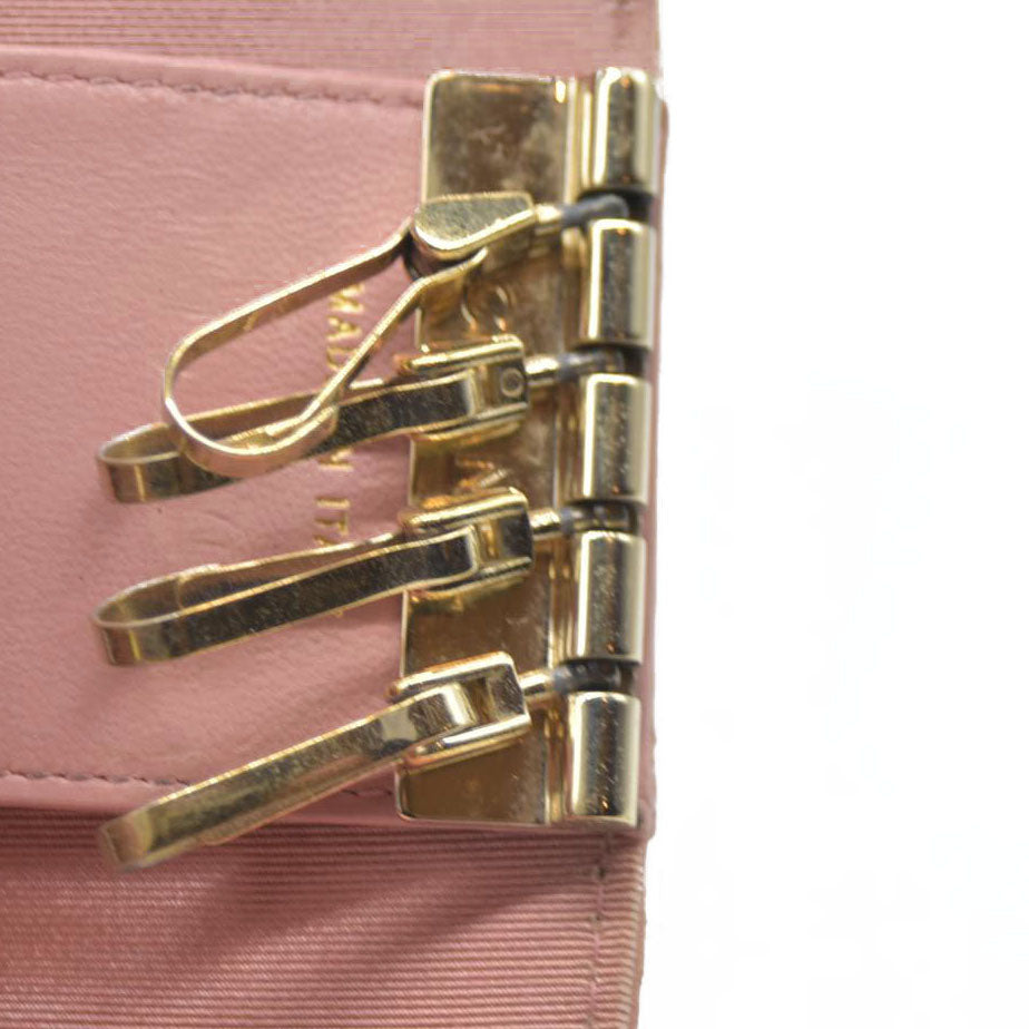 CHANEL $710 Quilted Matelasse CC Logo Lambskin 6 Ring Key Case Pink/7BH0171