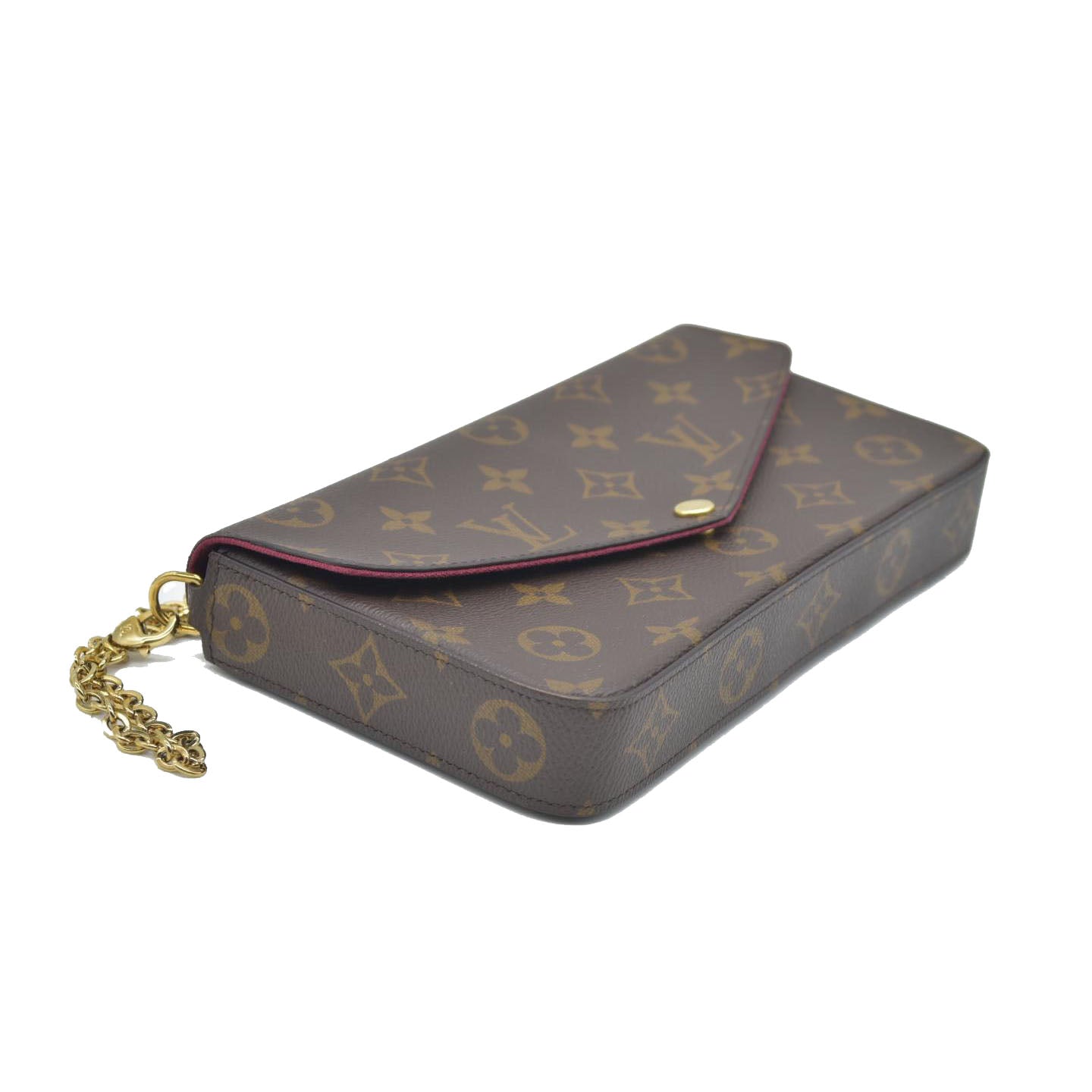 $1580 Louis Vuitton Monogram Pochette Felicie Chain Wallet Fuchsia FH4200