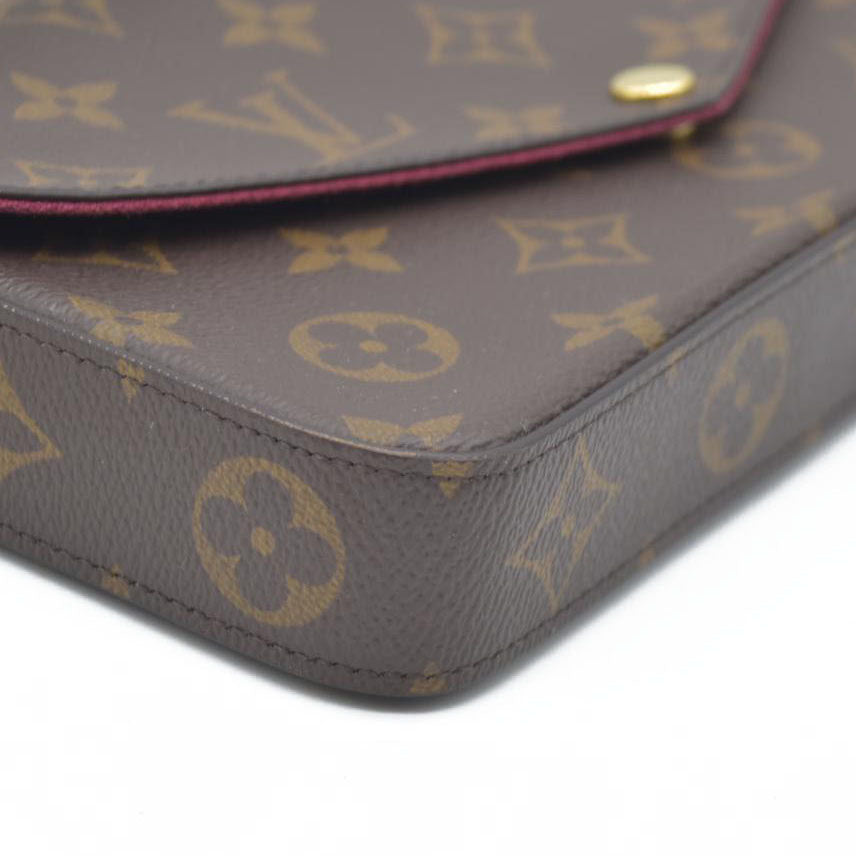 $1580 Louis Vuitton Monogram Pochette Felicie Chain Wallet Fuchsia FH4200