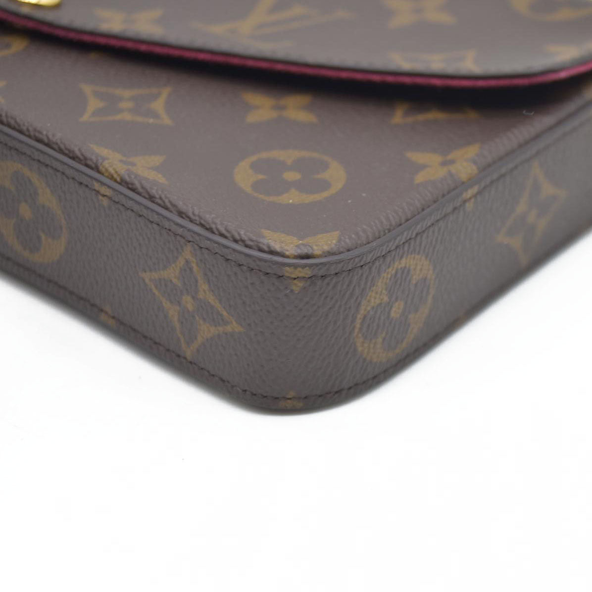 $1580 Louis Vuitton Monogram Pochette Felicie Chain Wallet Fuchsia FH4200
