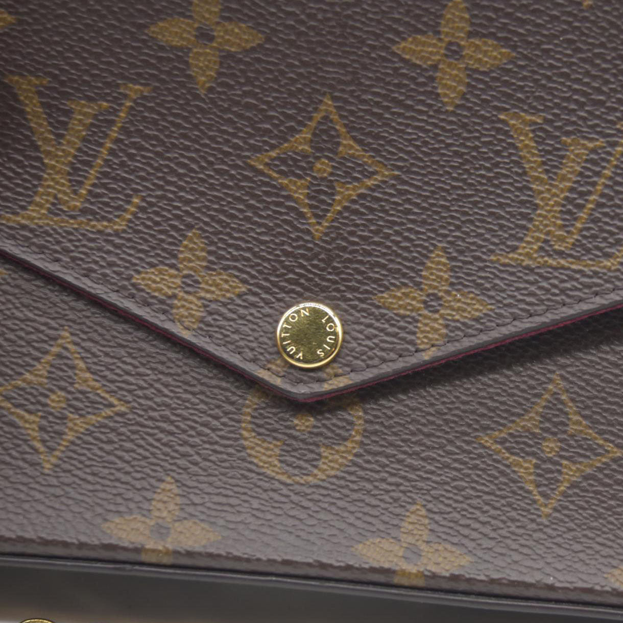 $1580 Louis Vuitton Monogram Pochette Felicie Chain Wallet Fuchsia FH4200