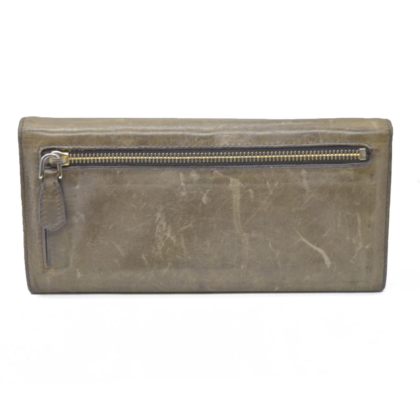 PRADA $625 Triangle Logo Leather Long Bifold Wallet Khaki/7BH0146