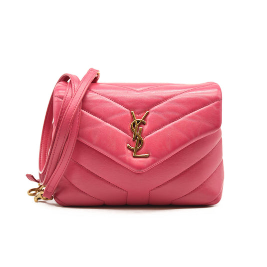 SAINT LAURENT Calfskin Y Quilted Monogram Toy Loulou Crossbody Bag Freesia