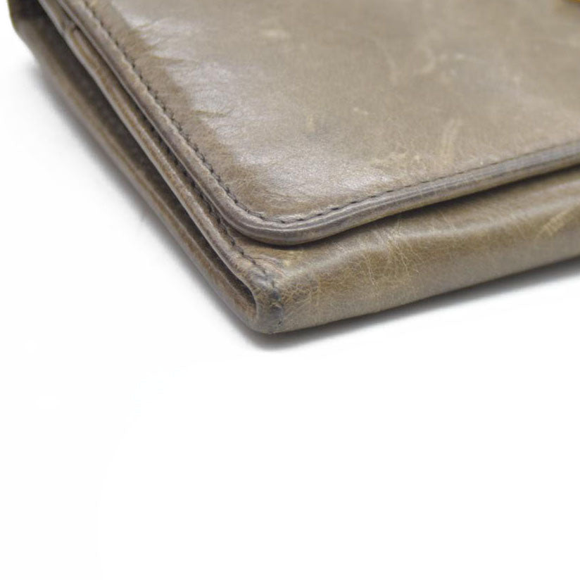 PRADA $625 Triangle Logo Leather Long Bifold Wallet Khaki/7BH0146