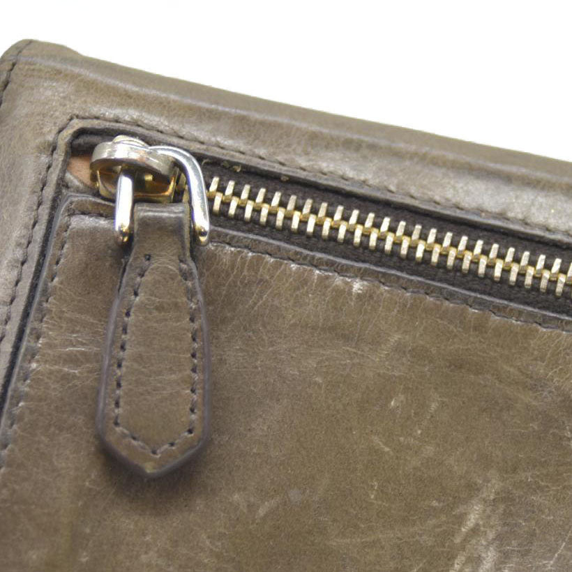 PRADA $625 Triangle Logo Leather Long Bifold Wallet Khaki/7BH0146