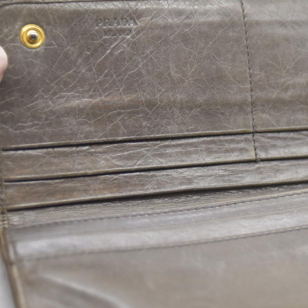 PRADA $625 Triangle Logo Leather Long Bifold Wallet Khaki/7BH0146