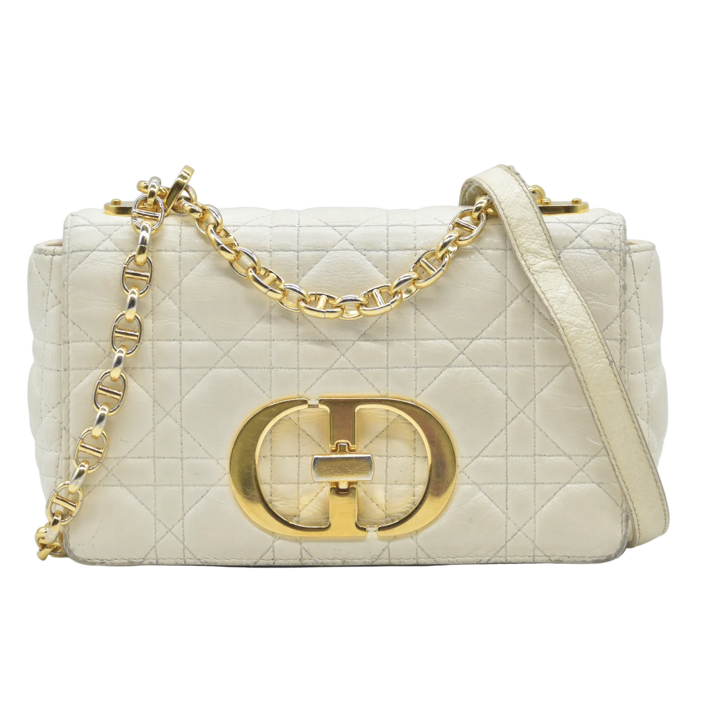$4400 Christian Dior Lambskin Cannage Small Caro Bag Ivory