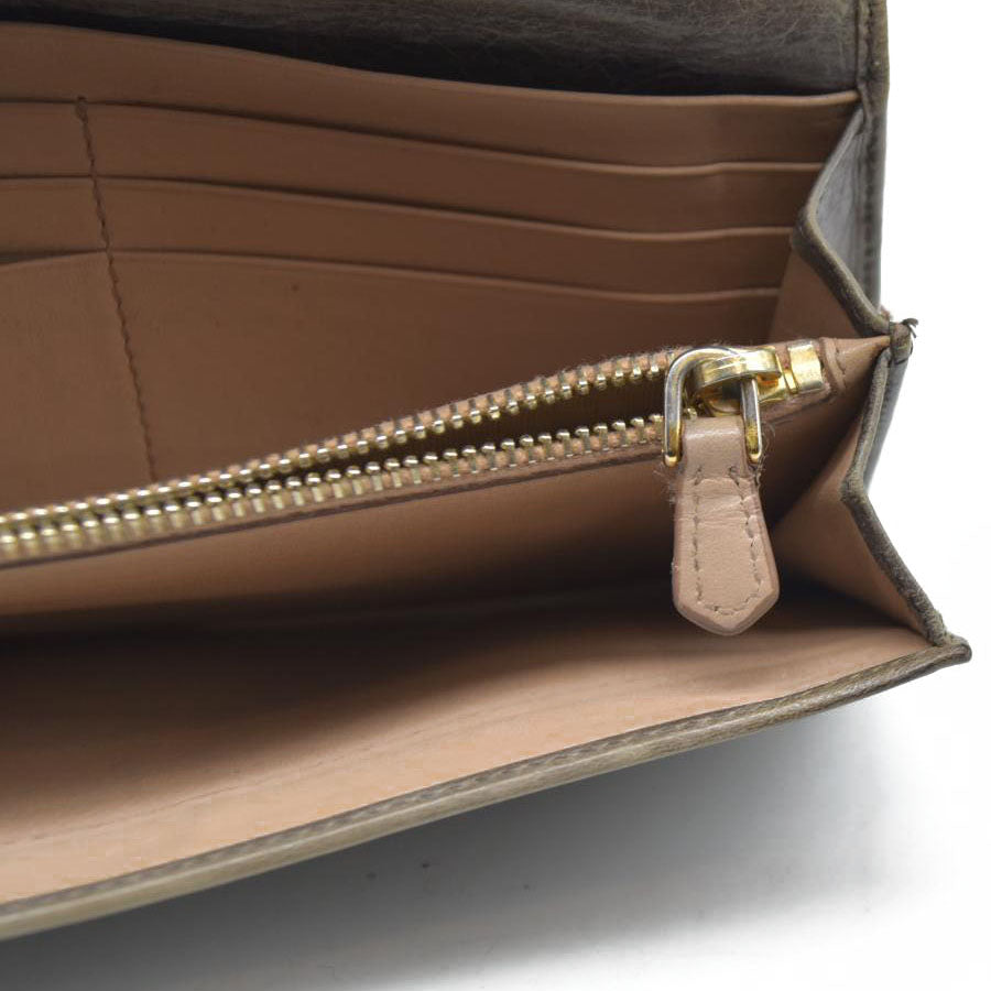 PRADA $625 Triangle Logo Leather Long Bifold Wallet Khaki/7BH0146