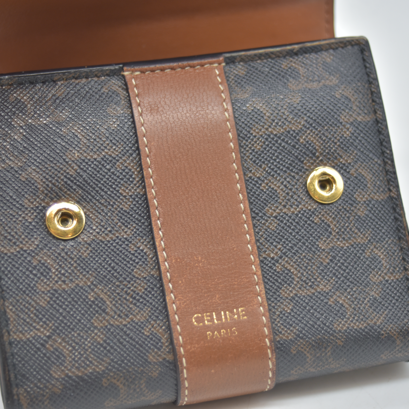 $690 Celine Triomphe Canvas Trifold Compact Wallet CONSIGNMENT