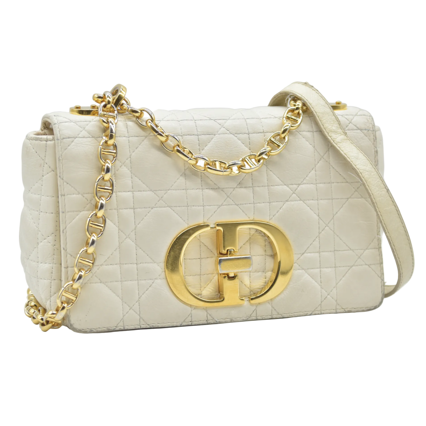 $4400 Christian Dior Lambskin Cannage Small Caro Bag Ivory