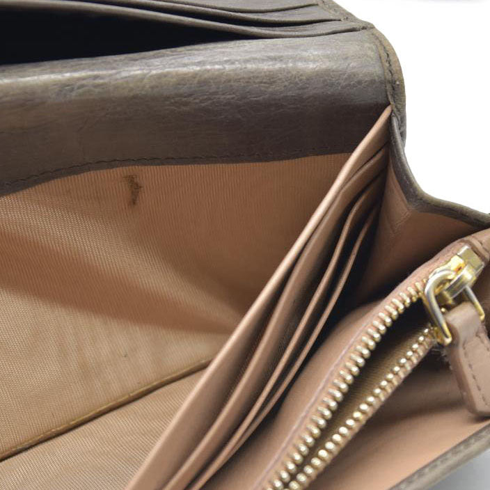 PRADA $625 Triangle Logo Leather Long Bifold Wallet Khaki/7BH0146