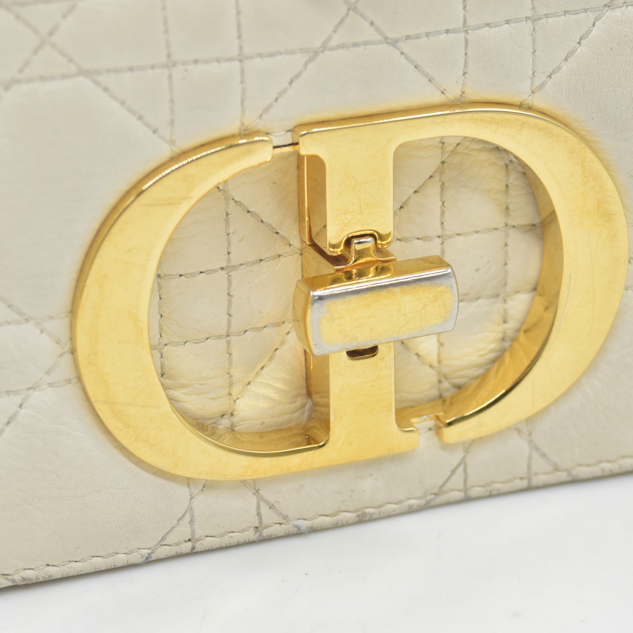 $4400 Christian Dior Lambskin Cannage Small Caro Bag Ivory
