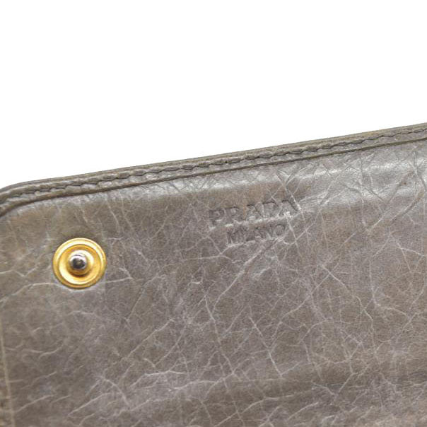 PRADA $625 Triangle Logo Leather Long Bifold Wallet Khaki/7BH0146