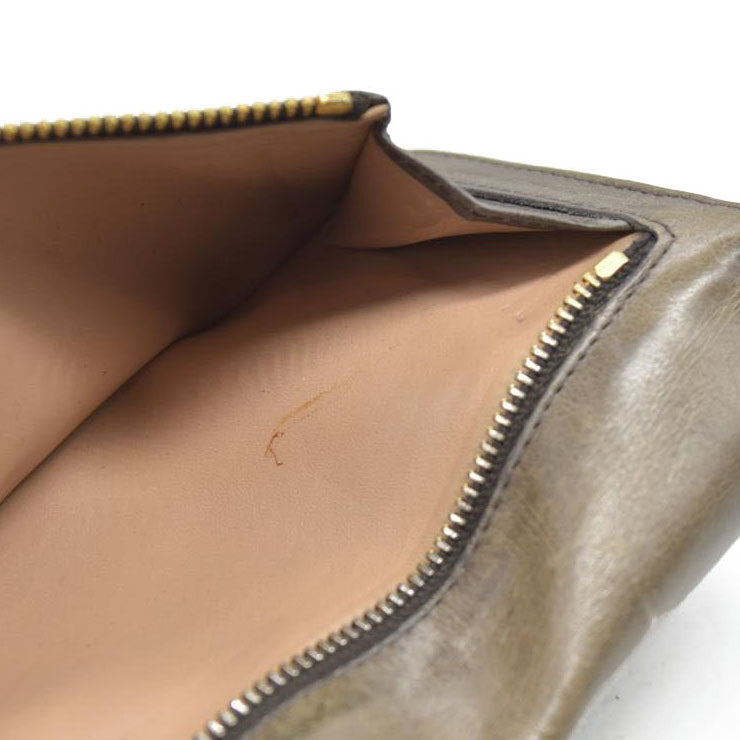 PRADA $625 Triangle Logo Leather Long Bifold Wallet Khaki/7BH0146