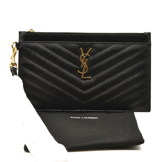SAINT LAURENT Grain De Poudre Chevron Monogram Large Bill Pouch Black