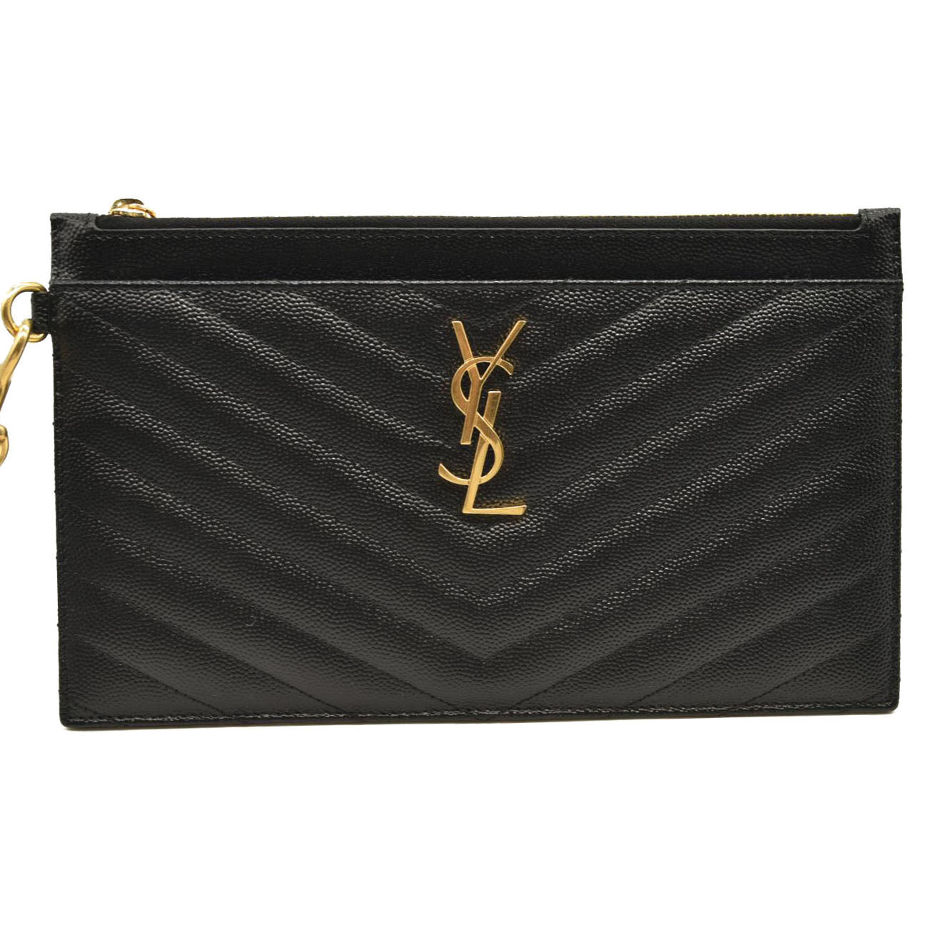 SAINT LAURENT Grain De Poudre Chevron Monogram Large Bill Pouch Black