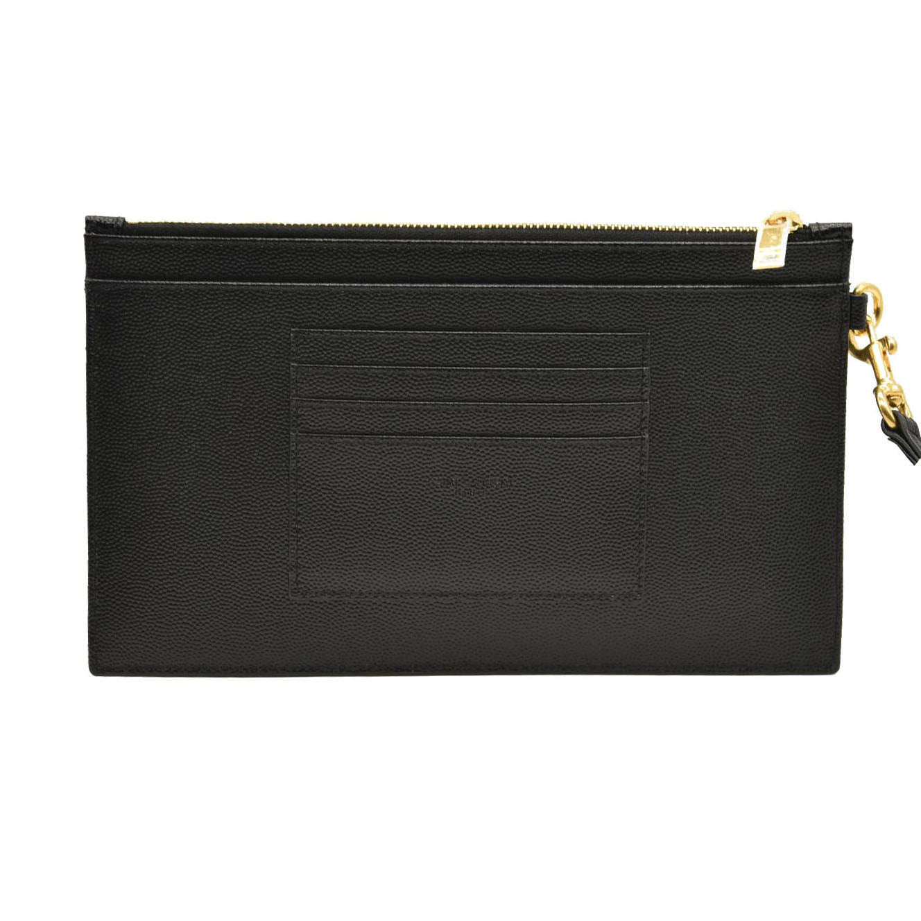 SAINT LAURENT Grain De Poudre Chevron Monogram Large Bill Pouch Black