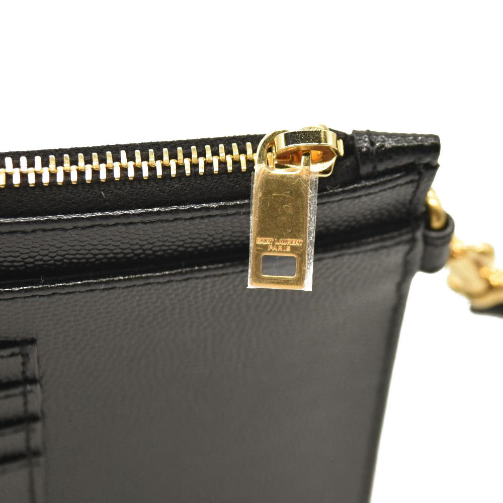SAINT LAURENT Grain De Poudre Chevron Monogram Large Bill Pouch Black