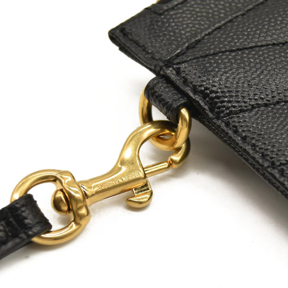 SAINT LAURENT Grain De Poudre Chevron Monogram Large Bill Pouch Black