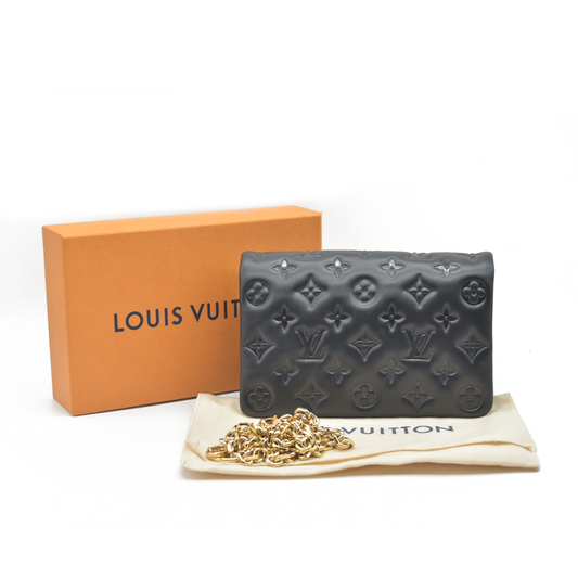 $3150 Louis Vuitton  Lambskin Embossed Monogram Pochette Coussin Black RFID