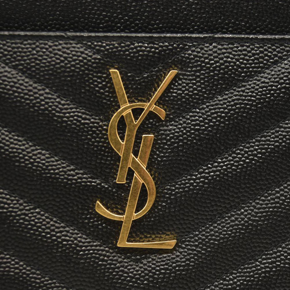 SAINT LAURENT Grain De Poudre Chevron Monogram Large Bill Pouch Black