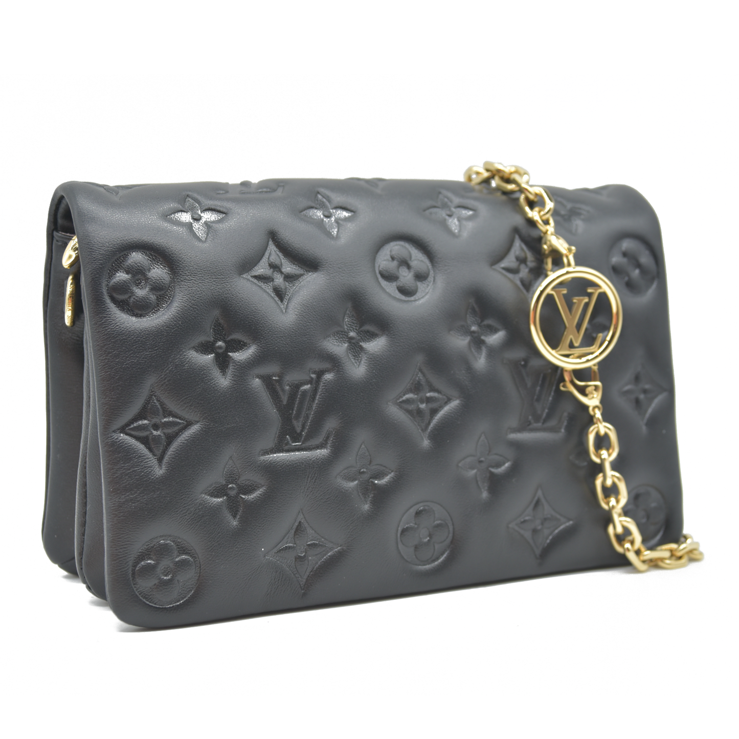 $3150 Louis Vuitton  Lambskin Embossed Monogram Pochette Coussin Black RFID