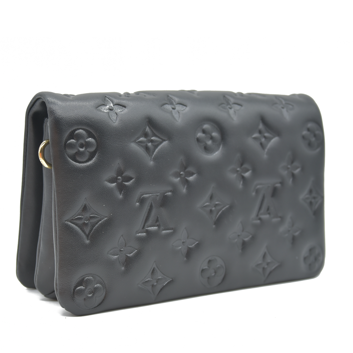 $3150 Louis Vuitton  Lambskin Embossed Monogram Pochette Coussin Black RFID