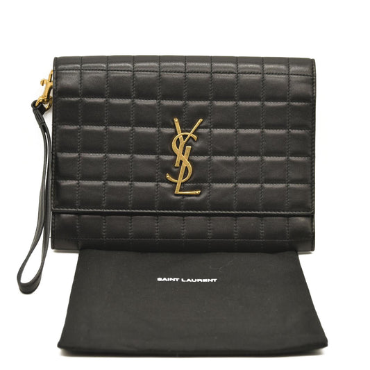 SAINT LAURENT Cassandra Quilted Leather Pouch Black