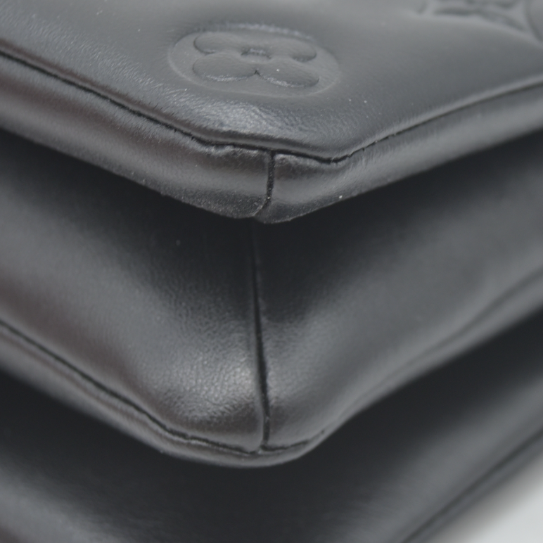 $3150 Louis Vuitton  Lambskin Embossed Monogram Pochette Coussin Black RFID