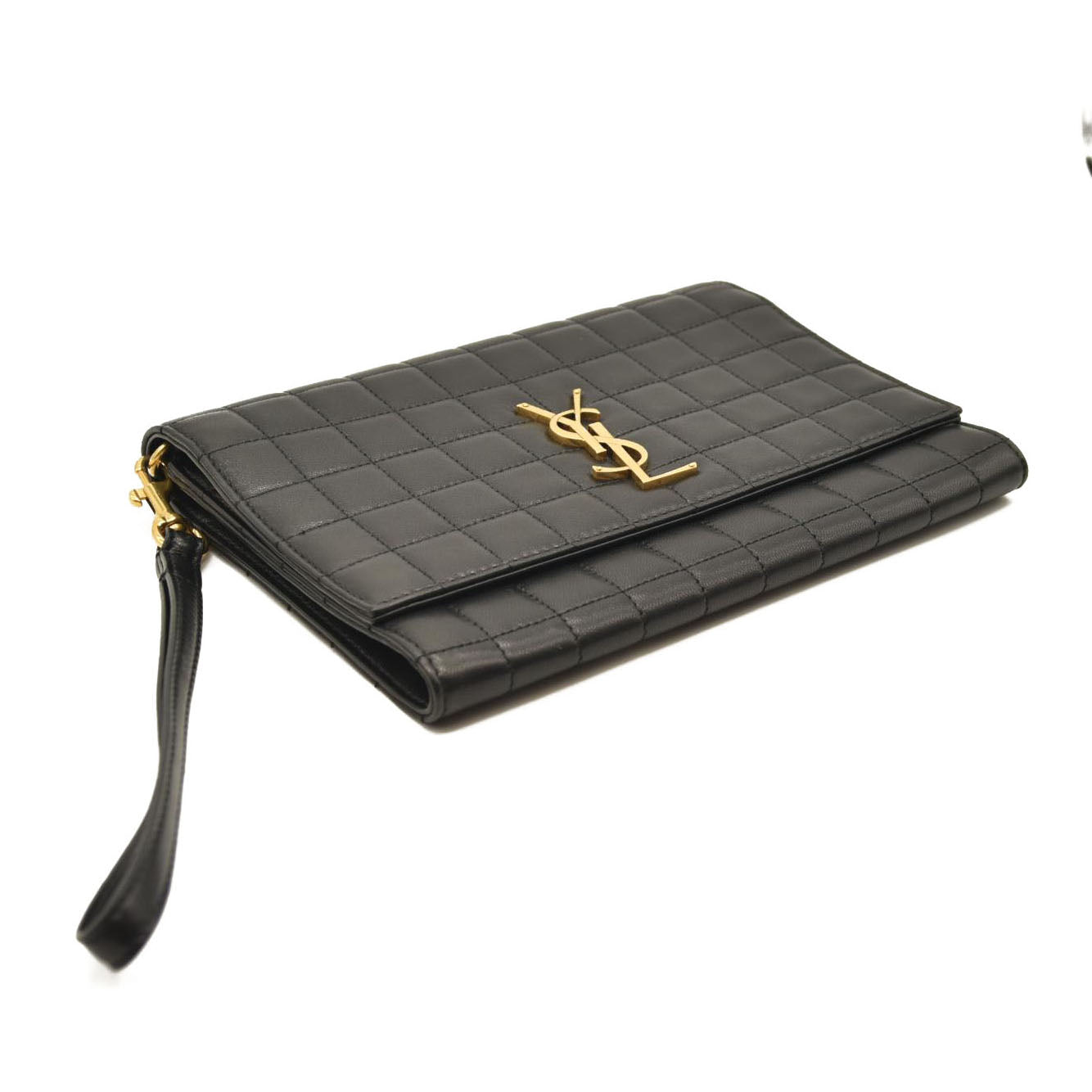 SAINT LAURENT Cassandra Quilted Leather Pouch Black