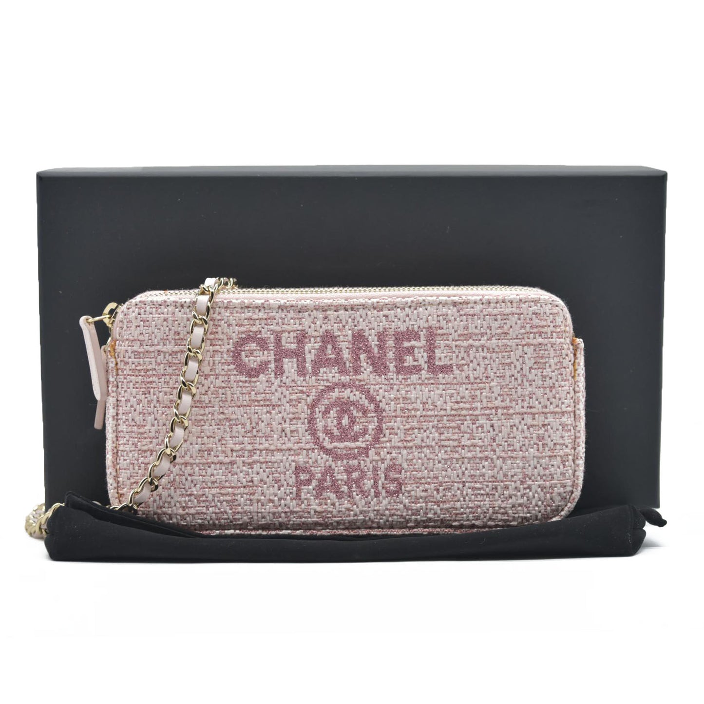 $4500 Chanel  Canvas Small Deauville Clutch With Chain Pink