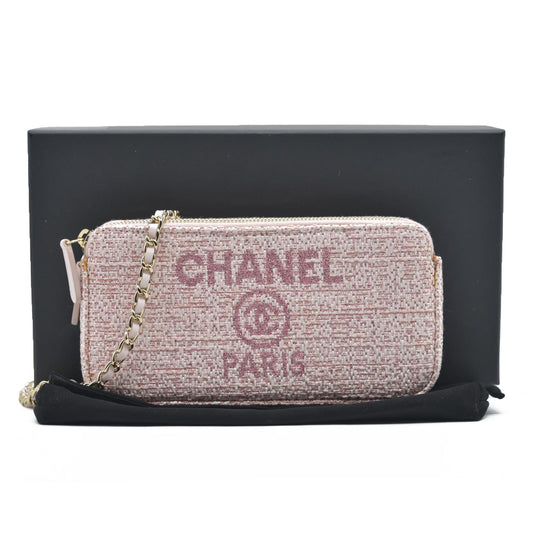 $4500 Chanel  Canvas Small Deauville Clutch With Chain Pink