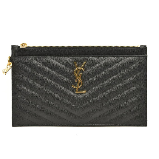 SAINT LAURENT Grain De Poudre Chevron Monogram Large Bill Pouch Black