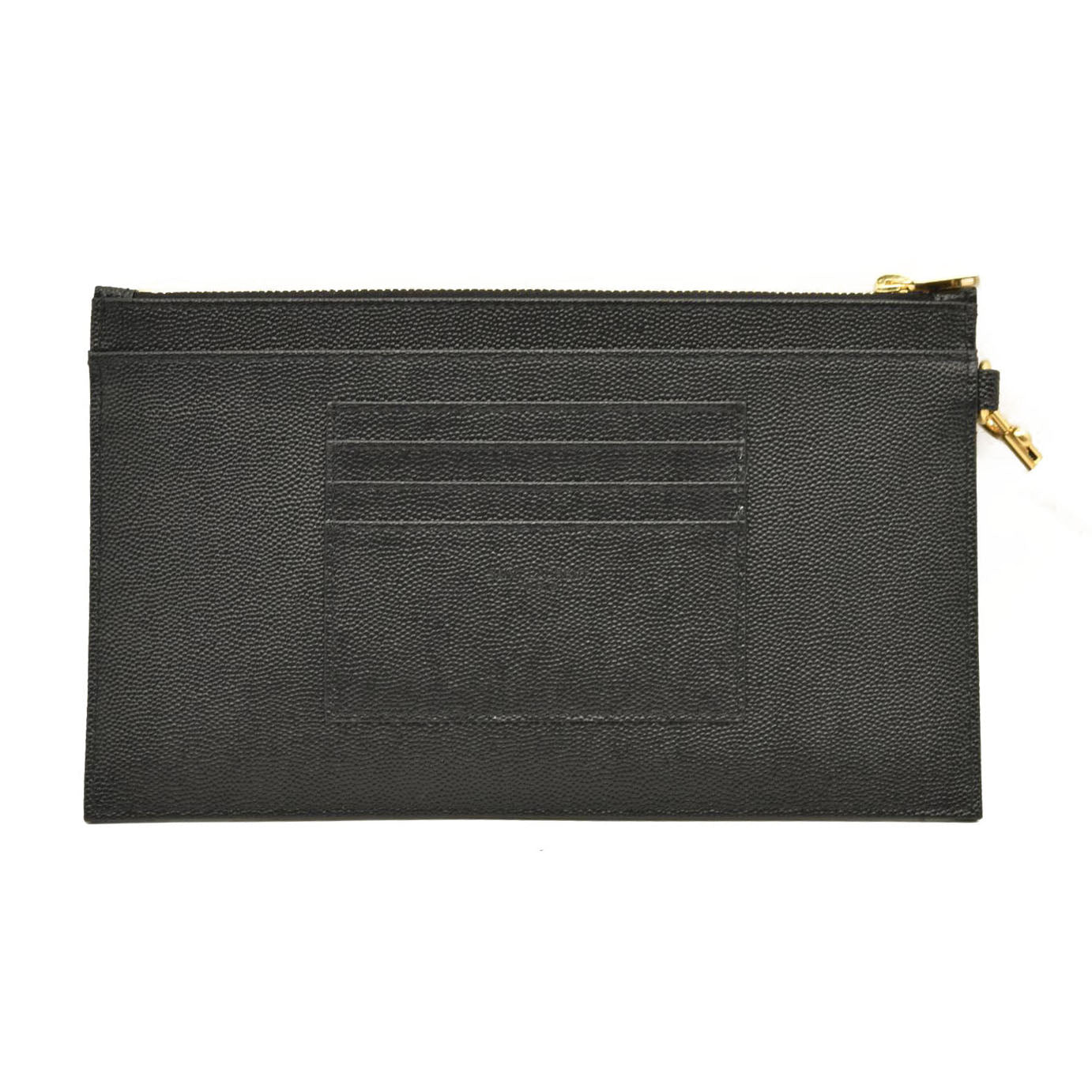 SAINT LAURENT Grain De Poudre Chevron Monogram Large Bill Pouch Black
