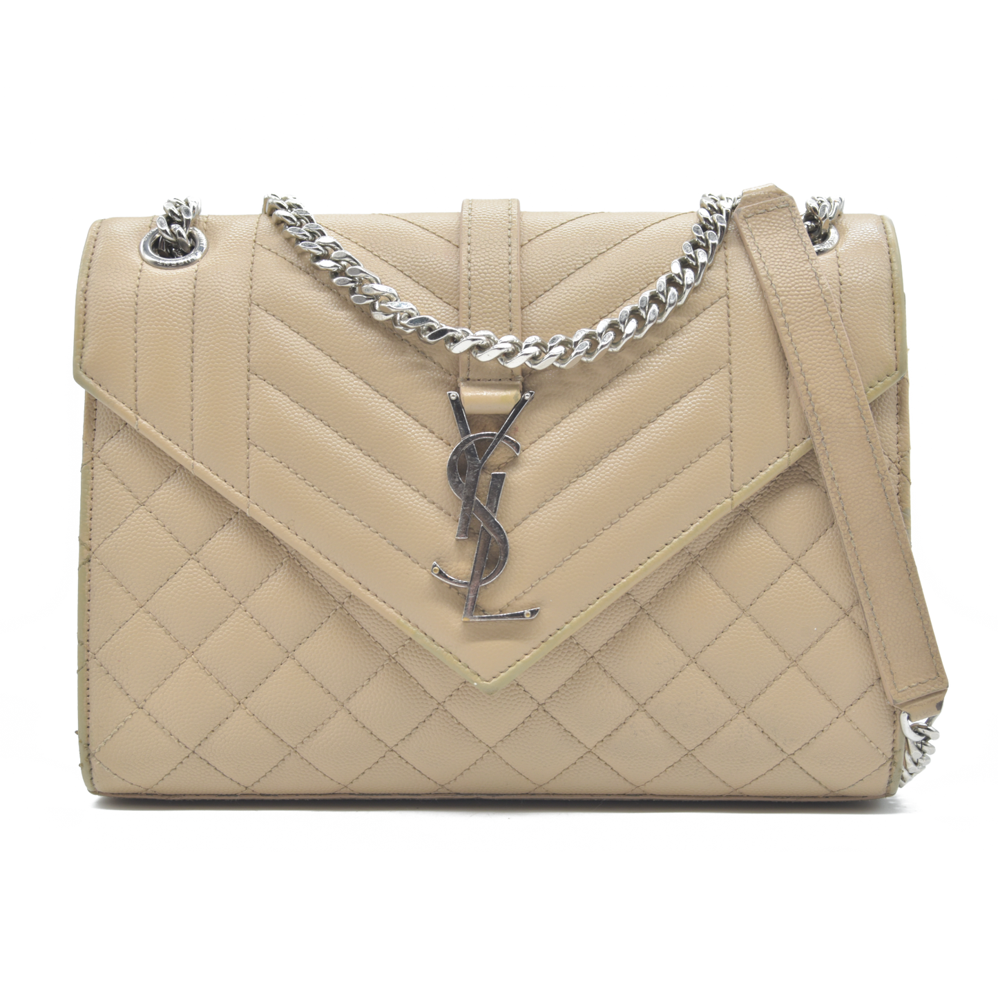 $3150 Saint Laurent Leather Envelope Mixed Matelasse Shoulder Bag YSL