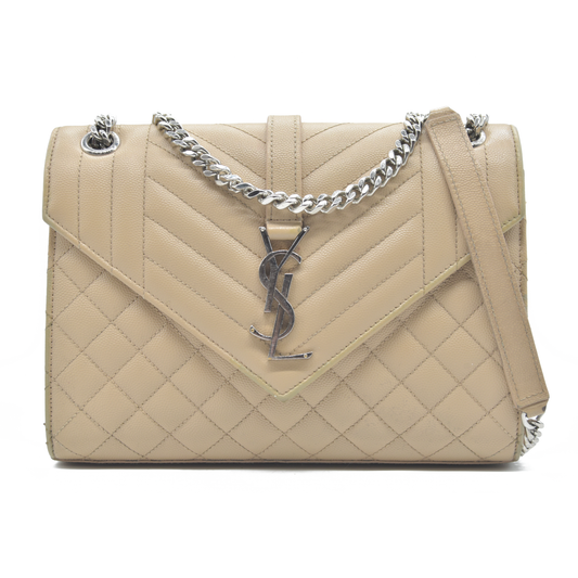 $3150 Saint Laurent Leather Envelope Mixed Matelasse Shoulder Bag YSL