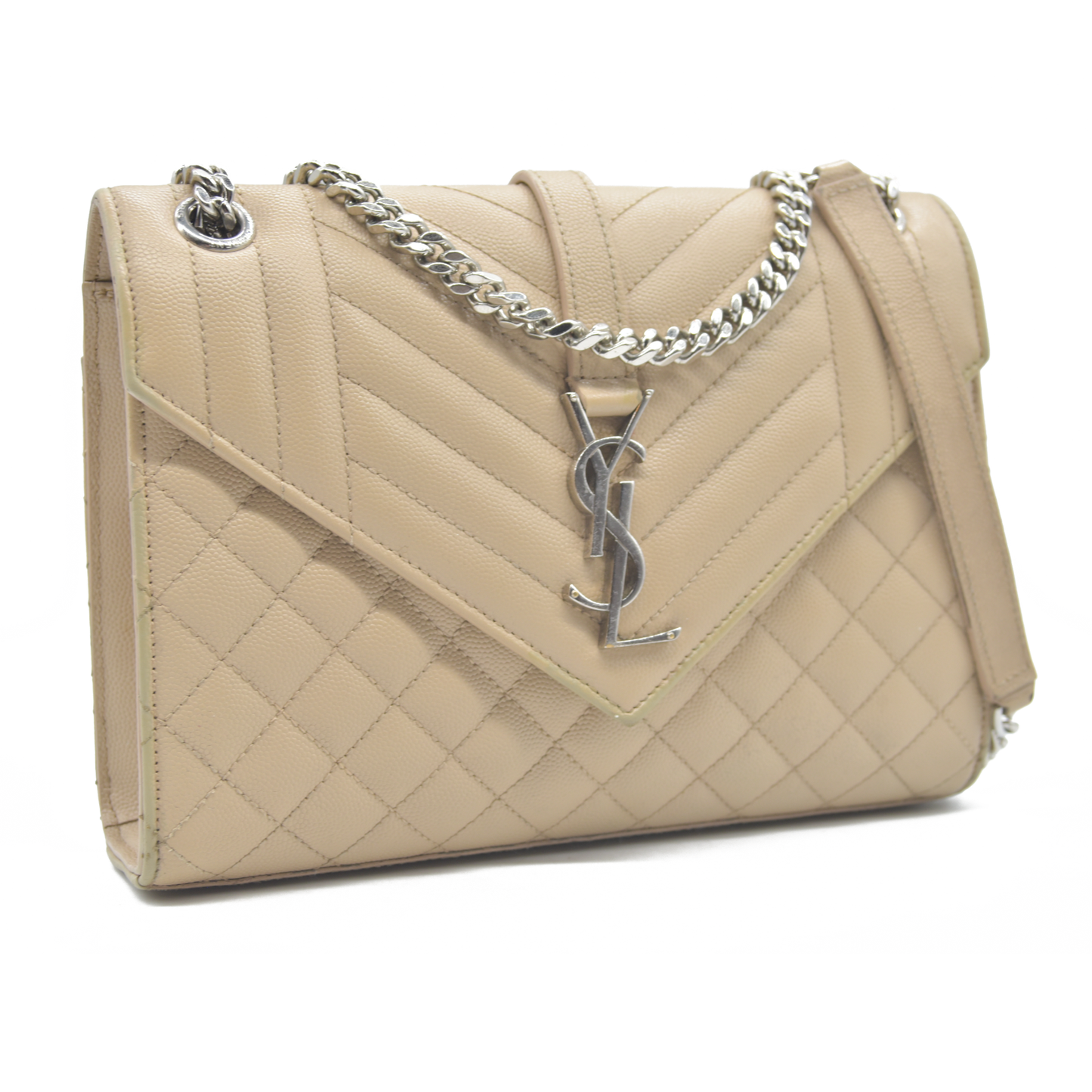 $3150 Saint Laurent Leather Envelope Mixed Matelasse Shoulder Bag YSL